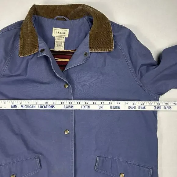 LL Bean Chore Duster Coat Womens Large Blue Canvas Barn Jacket Aztec Lined - Picture 10 of 14